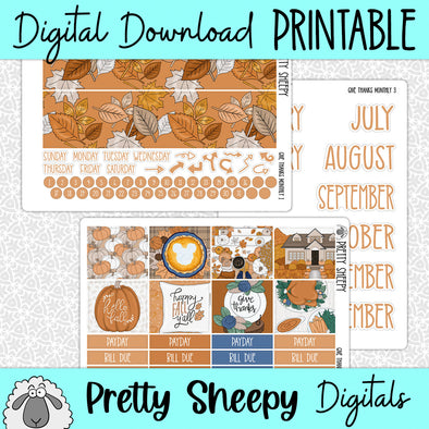 Give Thanks Printable Planner Stickers PNG Digital Download Monthly Kit