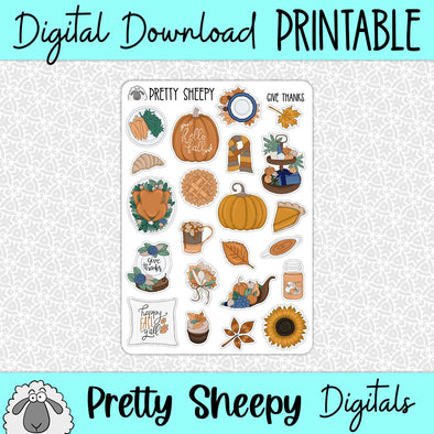 Give Thanks Printable Stickers PNG Digital Download