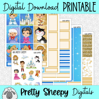 Glass Slipper Printable Planner Stickers PNG Digital Download Weekly Vertical Kit