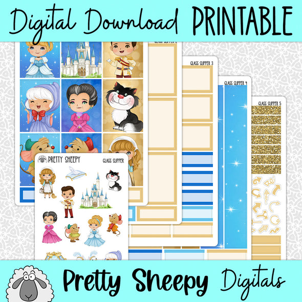 Glass Slipper Printable Planner Stickers PNG Digital Download Weekly Vertical Kit
