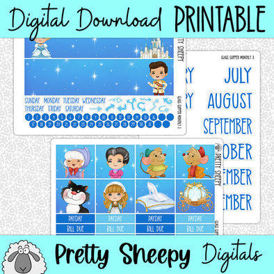 Glass Slipper Printable Planner Stickers PNG Digital Download Monthly Kit
