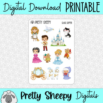 Glass Slipper Printable Stickers PNG Digital Download