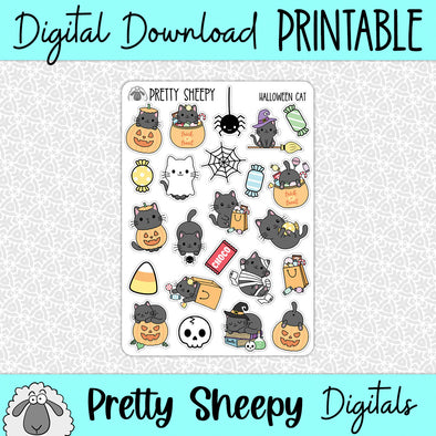 Halloween Cat Printable Stickers PNG Digital Download