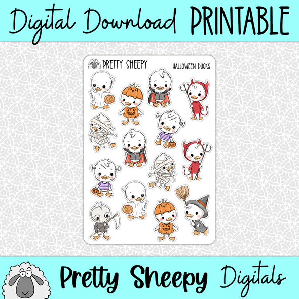 Halloween Ducks Printable Stickers PNG Digital Download