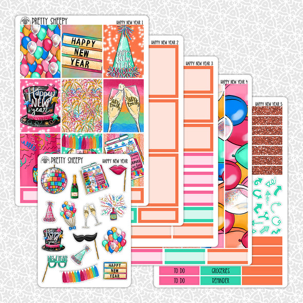 Happy New Year Weekly Planner Stickers Collection