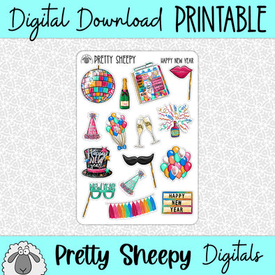 Happy New Year Printable Stickers PNG Digital Download