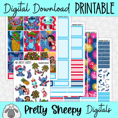 Hawaiian Holiday Printable Planner Stickers PNG Digital Download Weekly Vertical Kit