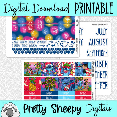 Hawaiian Holiday Printable Planner Stickers PNG Digital Download Monthly Kit