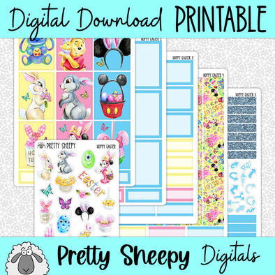 Hoppy Easter Printable Planner Stickers PNG Digital Download Weekly Vertical Kit