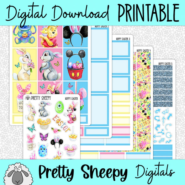 Hoppy Easter Printable Planner Stickers PNG Digital Download Weekly Vertical Kit