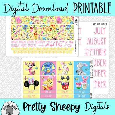 Hoppy Easter Printable Planner Stickers PNG Digital Download Monthly Kit