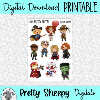 Horror Heroes Printable Stickers PNG Digital Download
