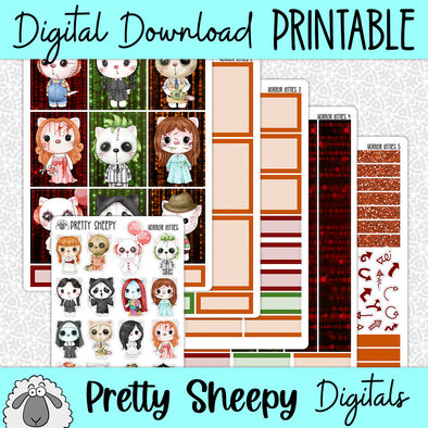Horror Kitties Printable Planner Stickers PNG Digital Download Weekly Vertical Kit