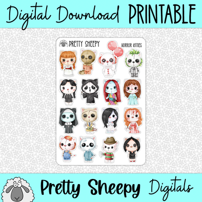 Horror Kitties Halloween Printable Stickers PNG Digital Download