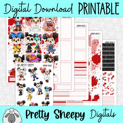 Horror Mouse Printable Planner Stickers PNG Digital Download Weekly Vertical Kit