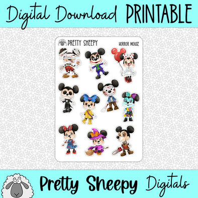 Horror Mouse Printable Stickers PNG Digital Download