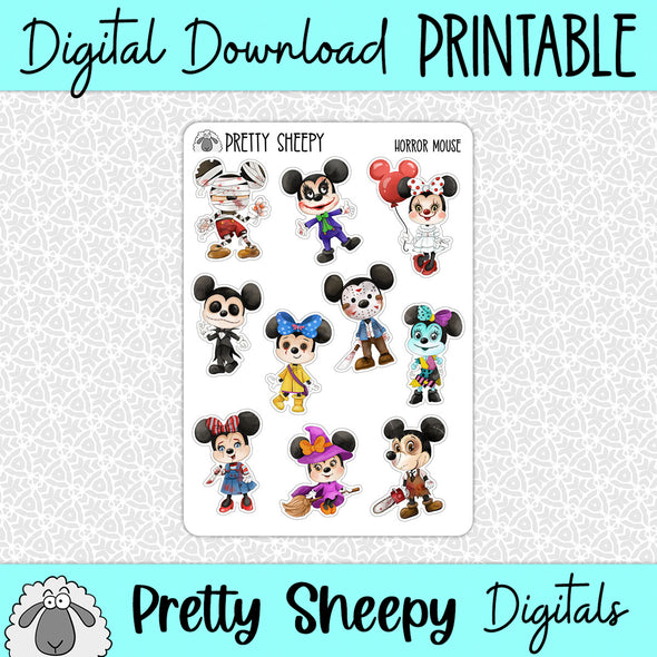 Horror Mouse Printable Stickers PNG Digital Download