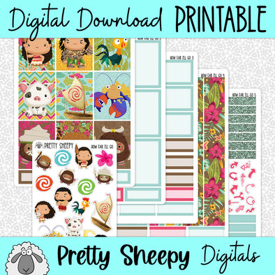 How Far I'll Go Printable Planner Stickers PNG Digital Download Weekly Vertical Kit