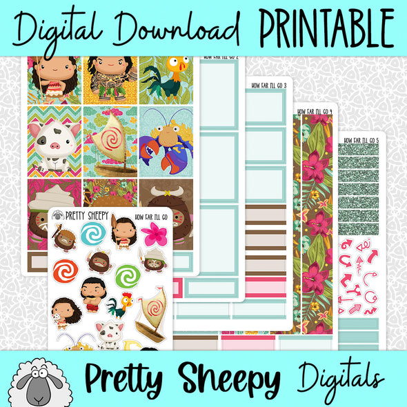 How Far I'll Go Printable Planner Stickers PNG Digital Download Weekly Vertical Kit