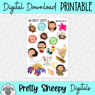 How Far I'll Go Printable Stickers PNG Digital Download