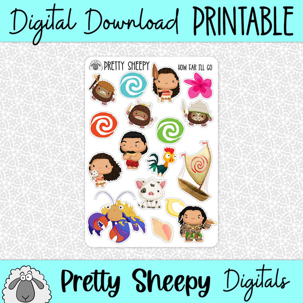 How Far I'll Go Printable Stickers PNG Digital Download
