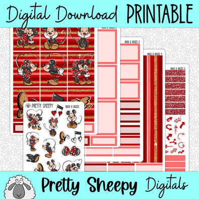 Hugs & Kisses Printable Planner Stickers PNG Digital Download Weekly Vertical Kit