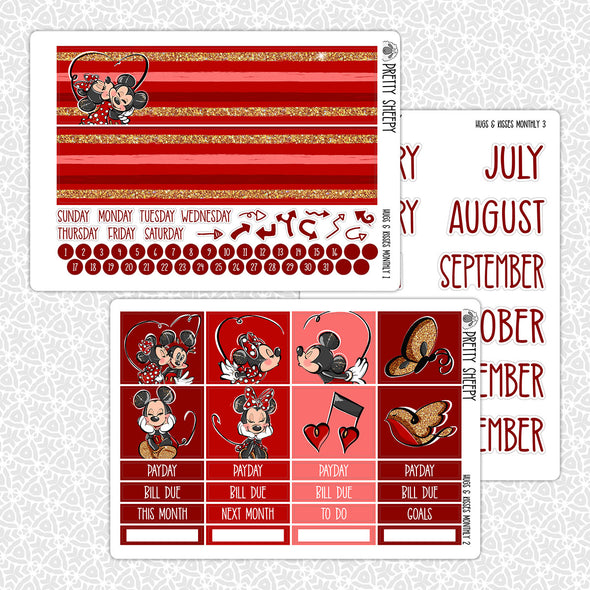 Hugs & Kisses Monthly Kit for EC Planner | Monthly Planner Stickers