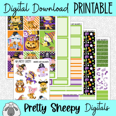 Hundred Acre Halloween Printable Planner Stickers PNG Digital Download Weekly Vertical Kit