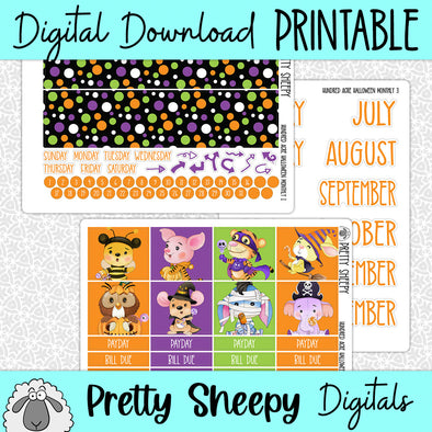 Hundred Acre Halloween Printable Planner Stickers PNG Digital Download Monthly Kit