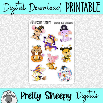 Hundred Acre Halloween Printable Stickers PNG Digital Download