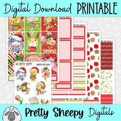 Hundred Acre Holiday Printable Planner Stickers PNG Digital Download Weekly Vertical Kit