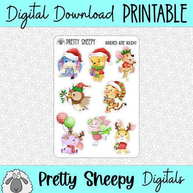 Hundred Acre Holiday Printable Stickers PNG Digital Download