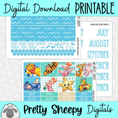 Hundred Acre Summer Printable Planner Stickers PNG Digital Download Monthly Kit