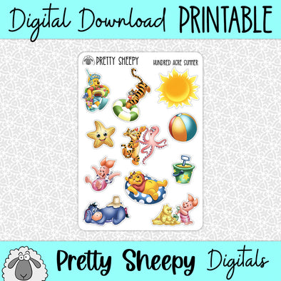 Hundred Acre Summer Printable Stickers PNG Digital Download