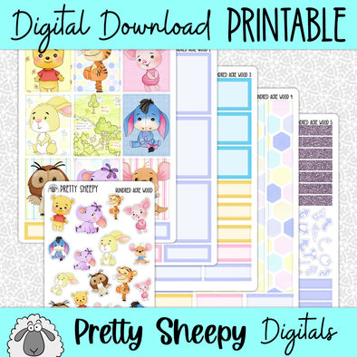 Hundred Acre Wood Printable Planner Stickers PNG Digital Download Weekly Vertical Kit