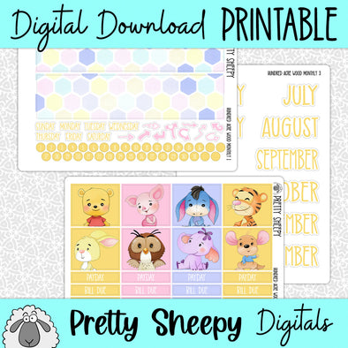 Hundred Acre Wood Printable Planner Stickers PNG Digital Download Monthly Kit