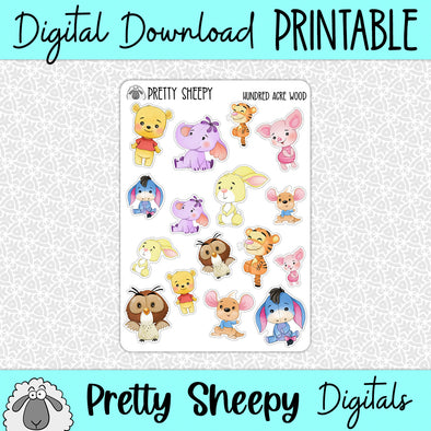 Hundred Acre Wood Printable Stickers PNG Digital Download