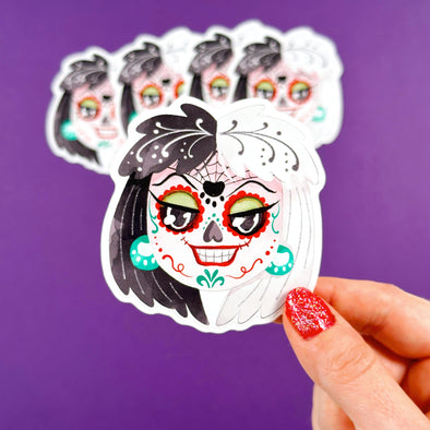 Sugar Skull Cruella Easy Peel Premium Vinyl Die Cut Sticker