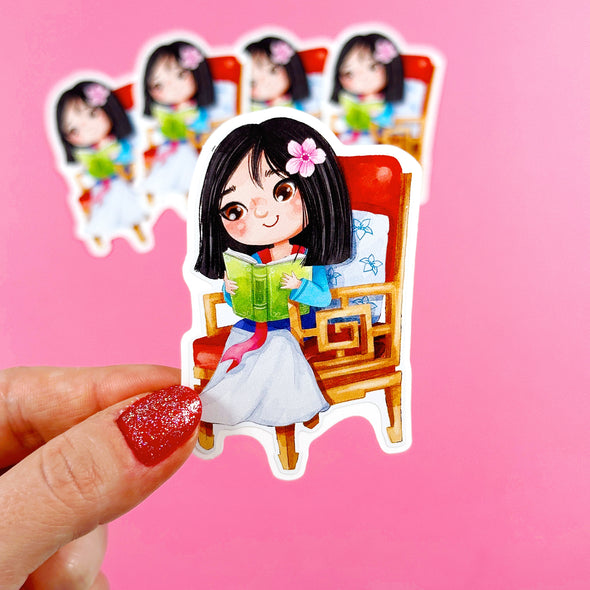 Bookworm Mulan Easy Peel Premium Vinyl Die Cut Sticker