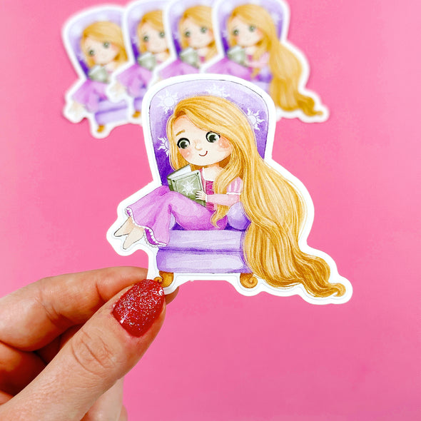 Bookworm Rapunzel Easy Peel Premium Vinyl Die Cut Sticker