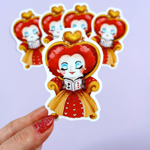 Bookworm Queen of Hearts Easy Peel Premium Vinyl Die Cut Sticker