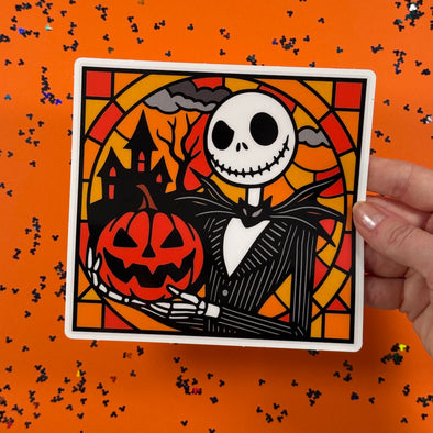 Nightmare Stained Glass Halloween Static Window Cling 1