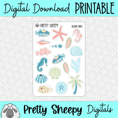 Island Vibes Printable Stickers PNG Digital Download