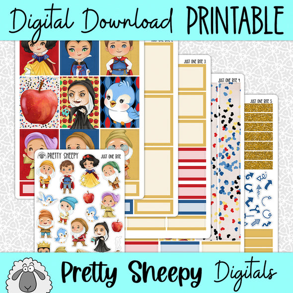 Just One Bite Printable Planner Stickers PNG Digital Download Weekly Vertical Kit