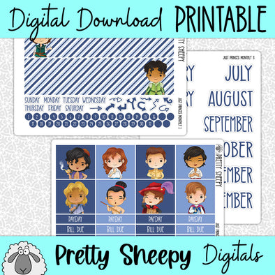 Just Princes Printable Planner Stickers PNG Digital Download Monthly Kit