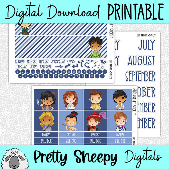 Just Princes Printable Planner Stickers PNG Digital Download Monthly Kit