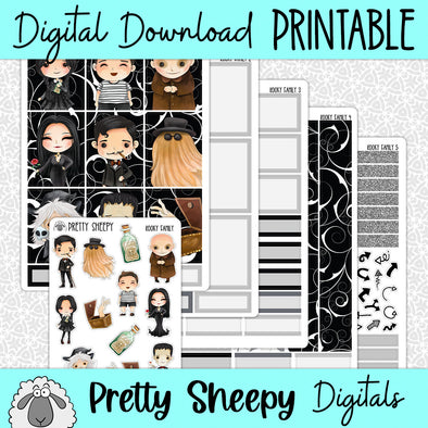 Kooky Family Printable Planner Stickers PNG Digital Download Weekly Vertical Kit