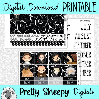 Kooky Family Printable Planner Stickers PNG Digital Download Monthly Kit