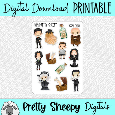Kooky Family Printable Stickers PNG Digital Download