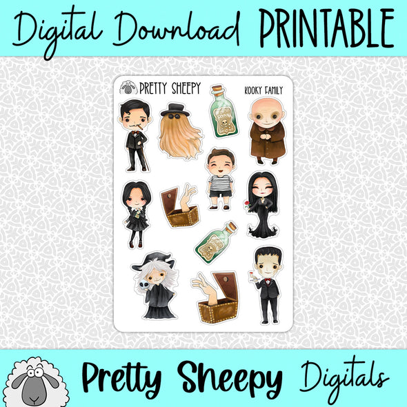 Kooky Family Printable Stickers PNG Digital Download